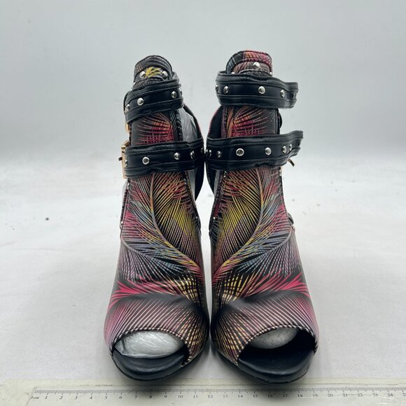 XYD Conifer Studs Peep Toe High Heel Buckled Double Straps Cutout Ankle Bootie - Picture 3 of 8